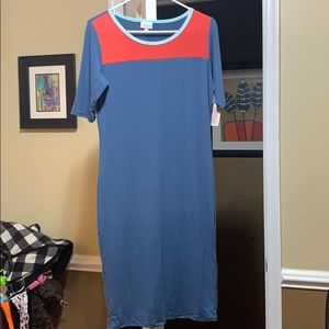 LuLaRoe Julia - Block Color Blue and Red